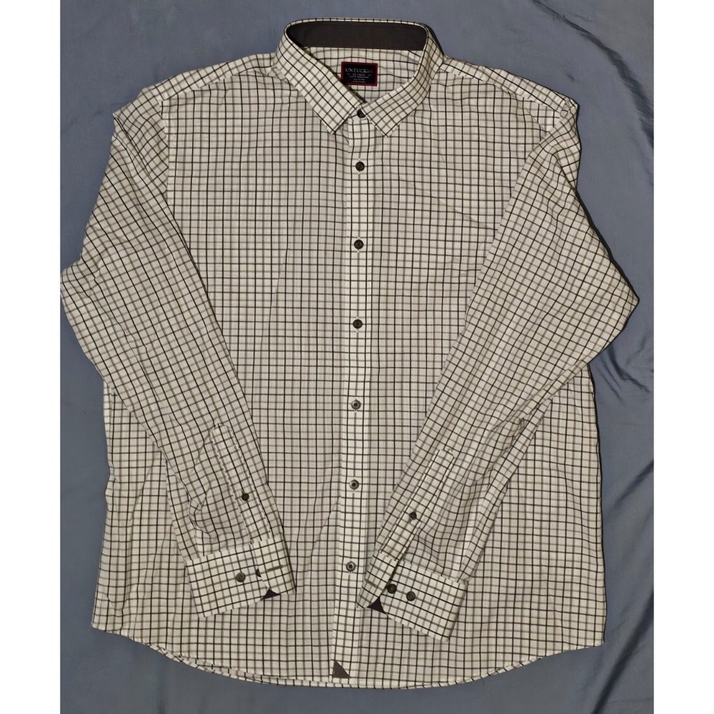 Untuckit Shirt Mens 2XL Slim Fit Seiler Wrinkle Free‎ Cotton Grey Plaid
